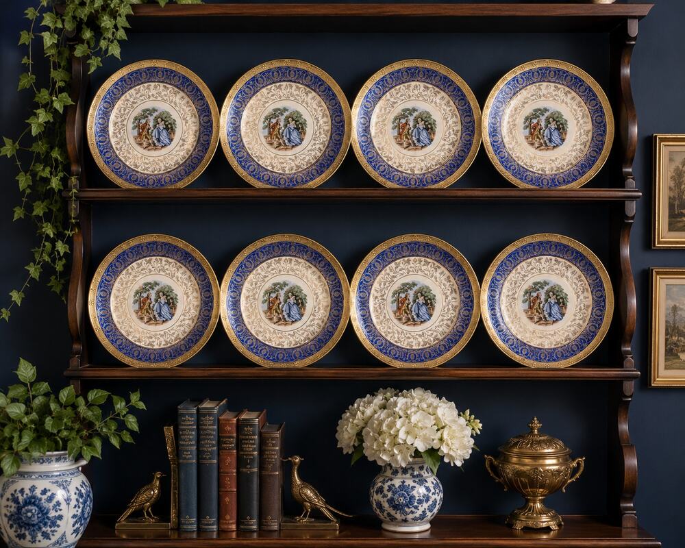 Vintage Taylor Smith & Taylor Bromley Dinner Plates Set of 8 22K Gold